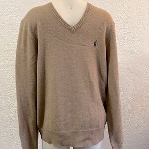 Polo by Ralph Lauren V neck 100% lambswool beige sweater LRG as is